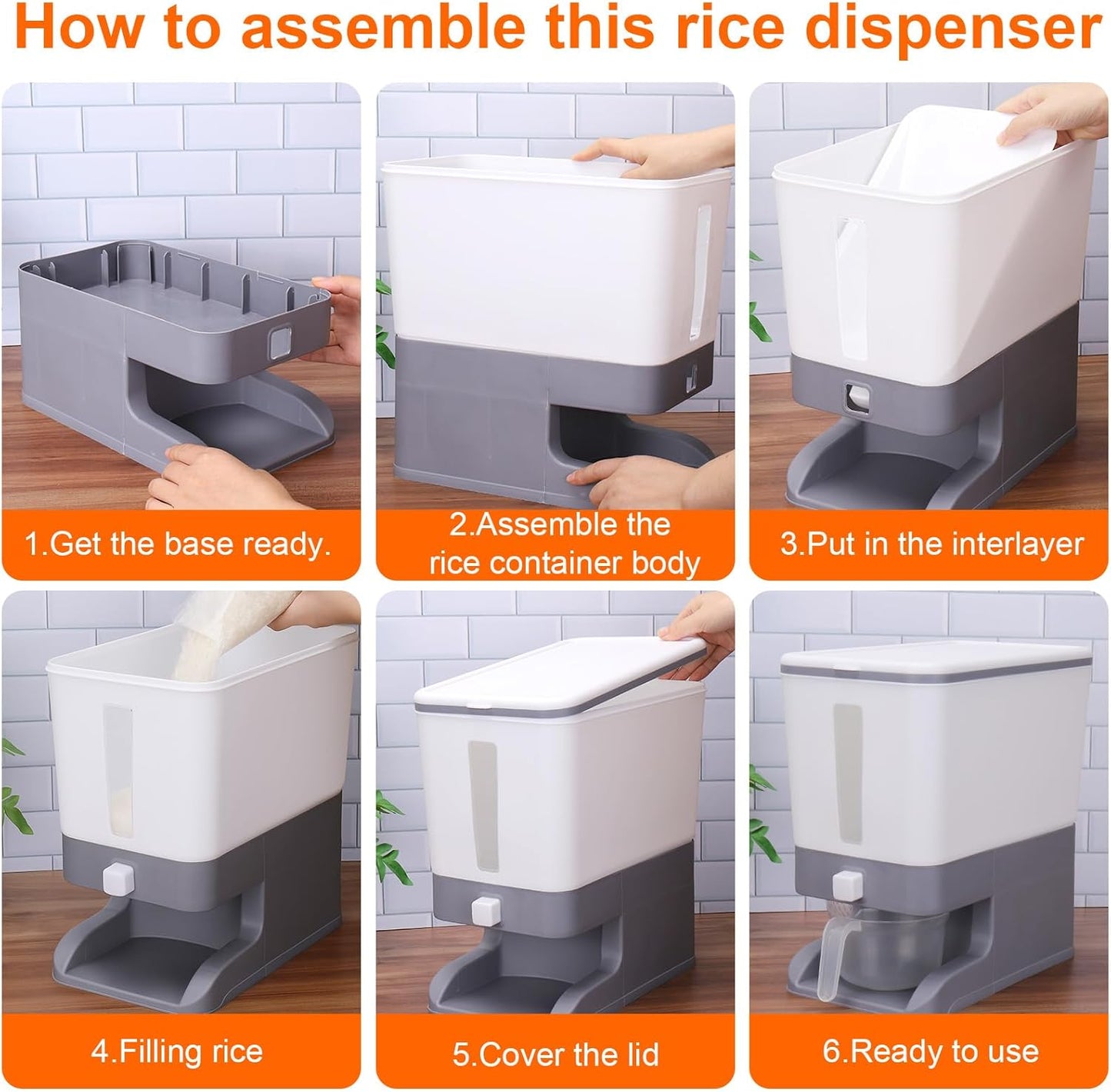 Mity rain Rice Dispenser 20 Lbs with Moisture Absorbing Clay, Rice Storage Container with Measuring Cup, 12 L Cereal Containers Storage Airtight for Kitchen Pantry Organization