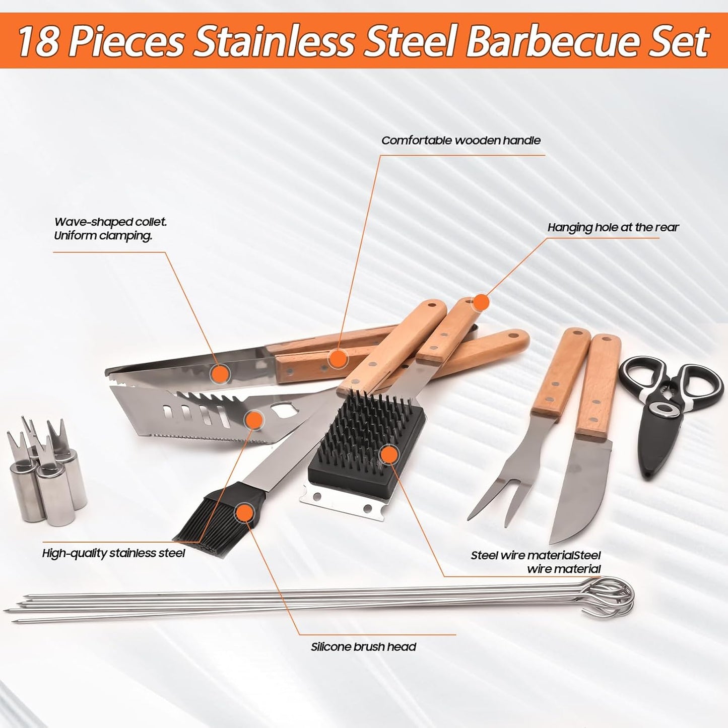 18 Piece Outdoor BBQ Grill Set, Heavy Duty Stainless Steel Grilling Utensils Kit with Portable Carry Bag, Complete Camping Barbecue Tool Set, Ideal Grilling Gift for Men Dad Backyard BBQ Party