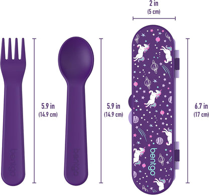 Bentgo Kids Utensil Set - Reusable Plastic Fork, Spoon & Storage Case - BPA-Free Materials, Easy-Grip Handles, Dishwasher Safe - Ideal for School Lunch, Travel, & Outdoors (Shark)