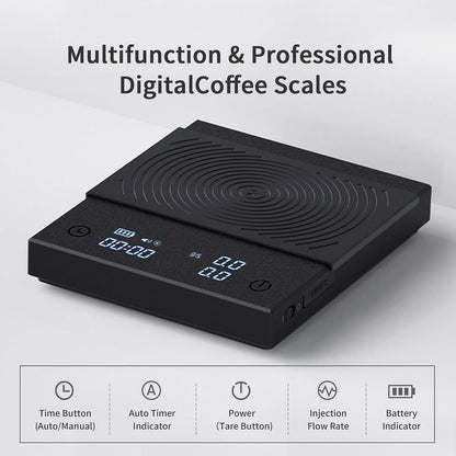 TIMEMORE Coffee Scale Basic 2.0 Electronic Espresso Scale with Water Flow Rate and Timer Function, Digital Scale for Kitchen/Baking/Cooking, Black