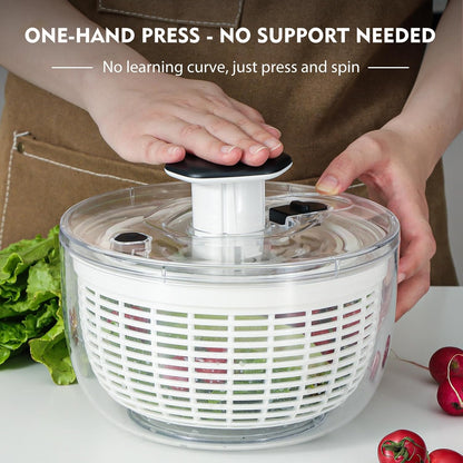 Ourokhome 6.3 QT Salad Spinner with Fully Removable Lid, Large Lettuce Dryer with One-Hand Press Pump, Instant Stop Brake Button and Retractable Handle, Vegetable Washer & Spinner for Greens and Herbs