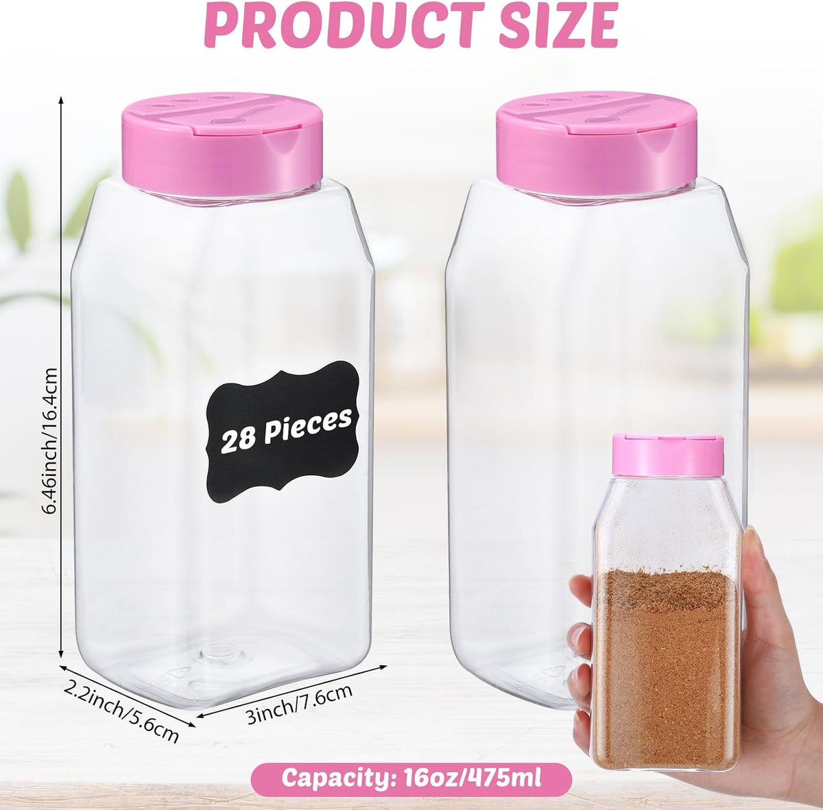Mifoci 28 Pack 16 oz Black Plastic Spice Jars with Cap