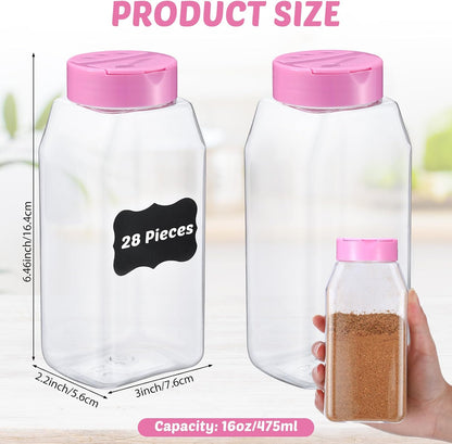 Mifoci 28 Pack 16 oz Black Plastic Spice Jars with Cap