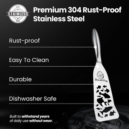 Gourmet Easy Fish Spatula Set, Ultra-Thin Edge for Easy Turning & Flipping | Stainless Steel, Kids Friendly, Ergonomic Non-Slip Grip for Secure Control, Versatile Use, Dishwasher Safe, 5-Year Warranty