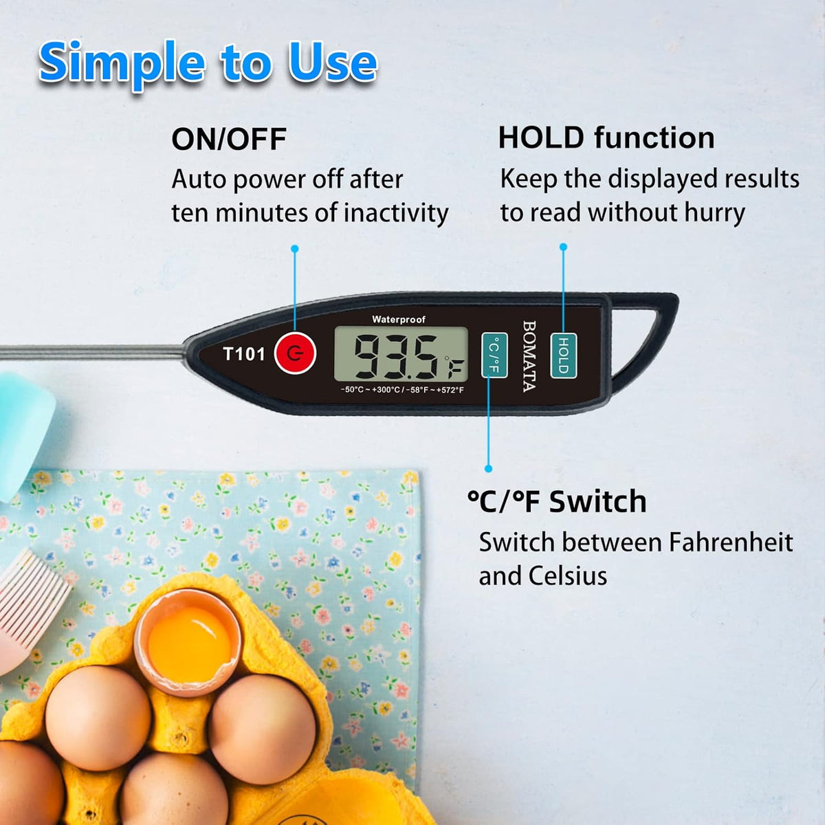 BOMATA Waterproof IPX7 Meat Thermometer, Food Thermometer