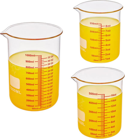 Ackers Mini Glass Measuring Beaker Set, Borosilicate, 2oz 4oz 8oz Measuring Cups