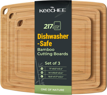 Keechee Dishwasher Safe Bamboo Cutting Board, Lightweight & Durable Wood Cutting Board, Reversible with Juice Groove, Easy to Store & Clean, Ideal Kitchen Gift for Home Cooks