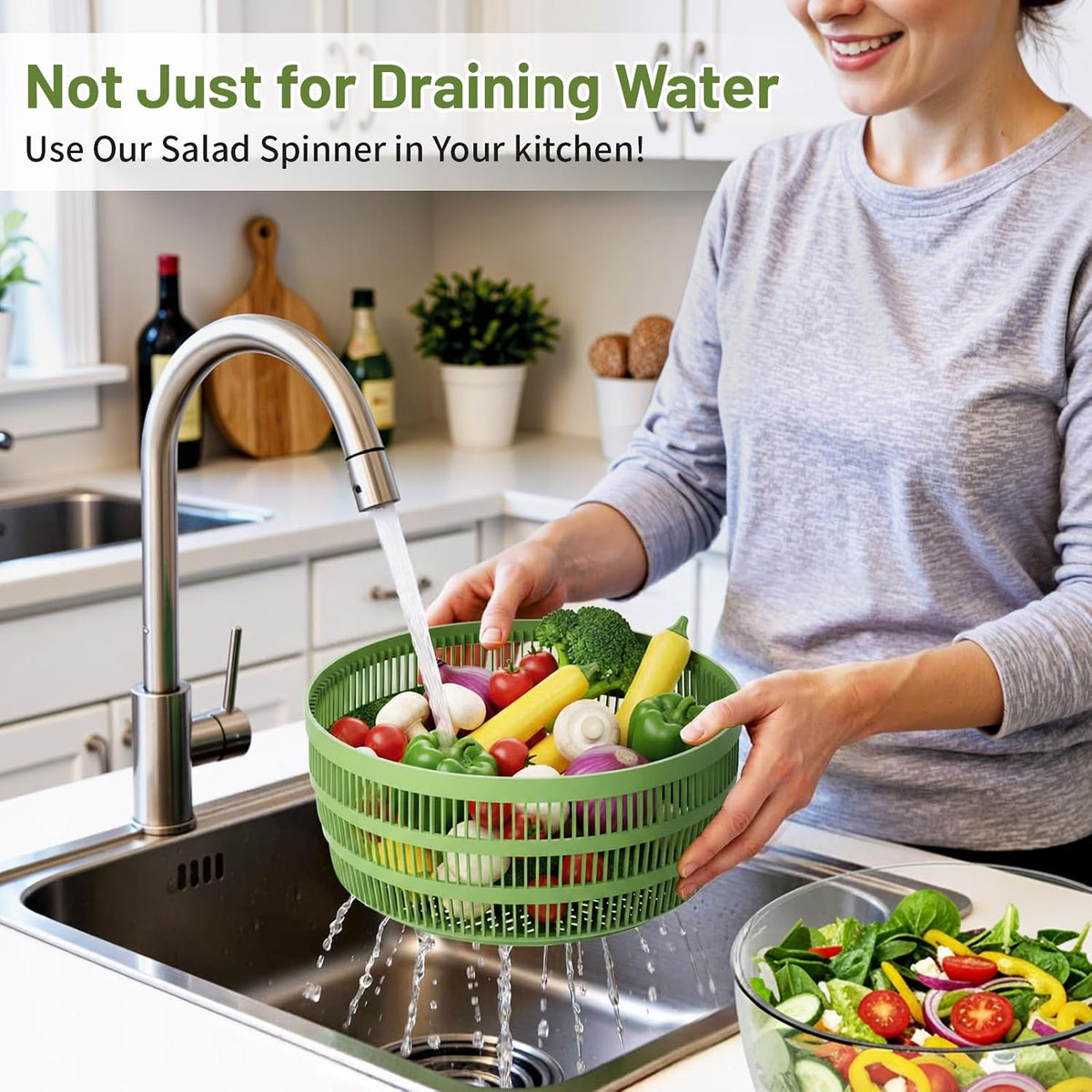 Salad Spinner, 5.3 QT Lettuce Spinner with Strainer & 4 Blades, Green