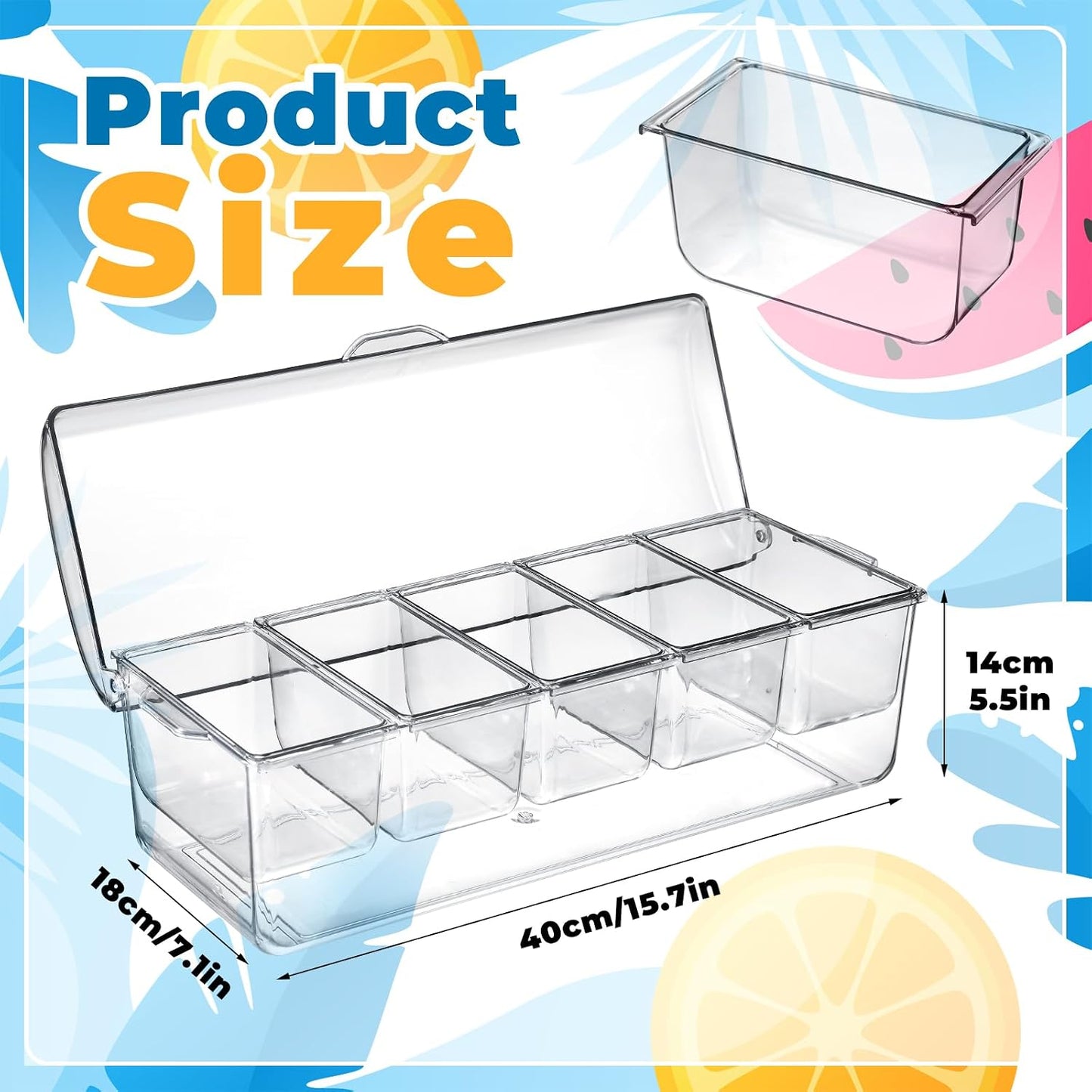Condiment Containers Server with Lid,Ice Tray,Condiment Organizer,Chilled Caddy,Bar Garnish Holder on Ice,Dispenser,Salad Platter for Parties and Restaurants