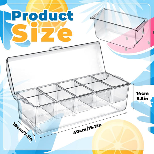 Condiment Containers Server with Lid,Ice Tray,Condiment Organizer,Chilled Caddy,Bar Garnish Holder on Ice,Dispenser,Salad Platter for Parties and Restaurants