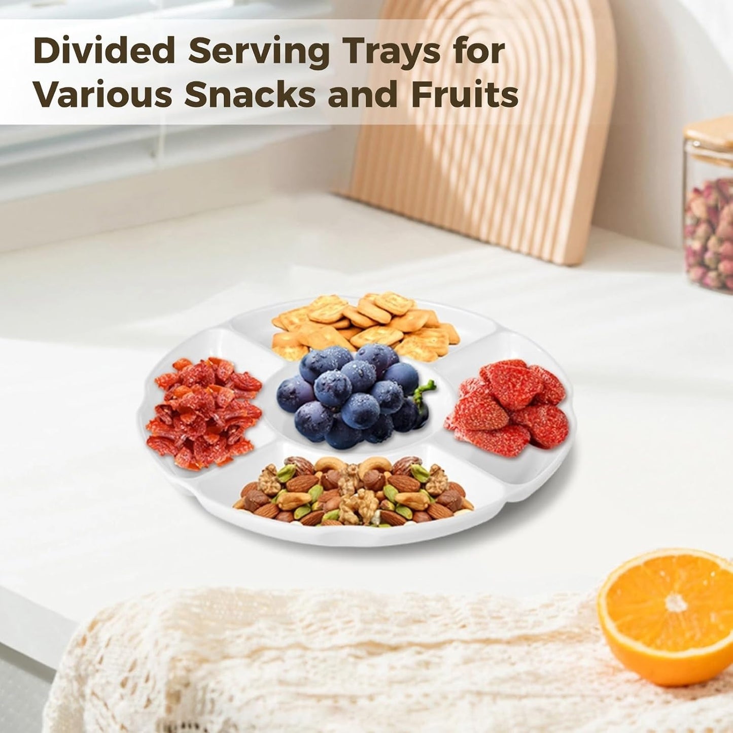 Homaisson 3 Pcs Divided Serving Trays - 13 Inches Unbreakable Chip & Dip Platter, Melamine Snack Serving Tray with Compartments,Dishwasher Safe for Party, Fruits, Veggies, Candy, Snack, Dessert