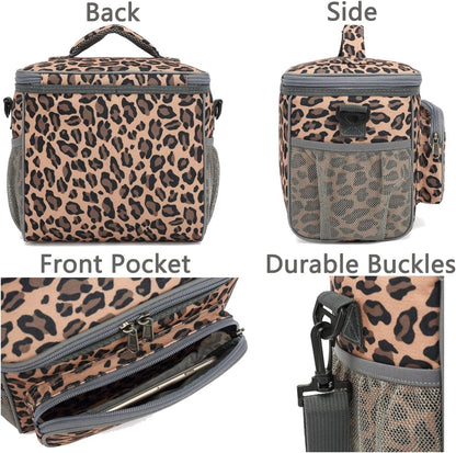 FlowFly Insulated Reusable Lunch Bag Adult Large Lunch Box for Women and Men with Adjustable Shoulder Strap,Front Zipper Pocket and Dual Large Mesh Side Pockets,Cherry - Colors A