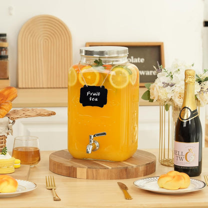 Bululuo Glass Drinks Dispenser for Parties, 2 Gallon Beverage Dispenser with Stand for Juice and Iced Tea, Water Jug Dispenser for Lemonade, Party Essential Beverage Pitcher with Spout