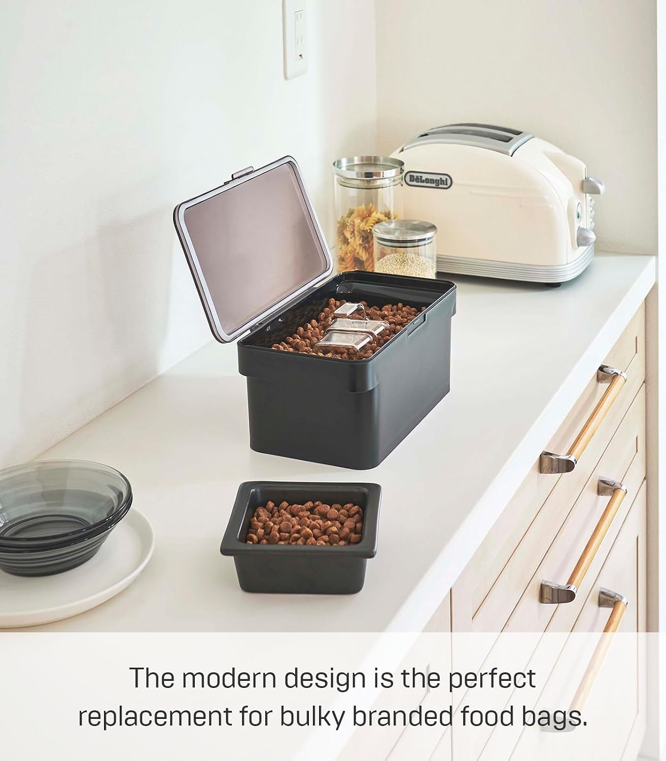 YAMAZAKI Home Tower Airtight Pet Food Storage Container - Cat And Dog Food Holder Bin With Transparent Lid And Handle - Extra Large - Polypropylene - 6.6 Gallons, 25 Liters