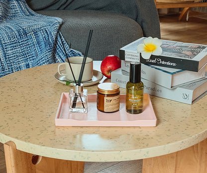 White Serving Tray (13.5 x 9.6 inch) for Serving Accessory, Elegant & Stackable Plastic Tray for Spa, Coffee, Drinks, Tea, Bar, Party, Seasoning, Perfume and Display Use.