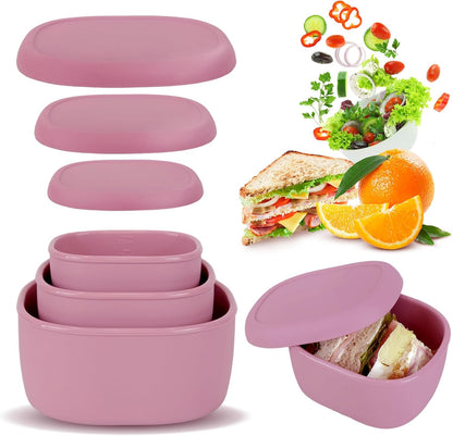 Anatole Silicone Food Storage Lunch Bento Box Set of 3 Reusable Nesting Containers with Lids BPA Free Dishwasher Microwave Oven Freezer Safe Leakproof (6.7oz, 10oz, 20oz)