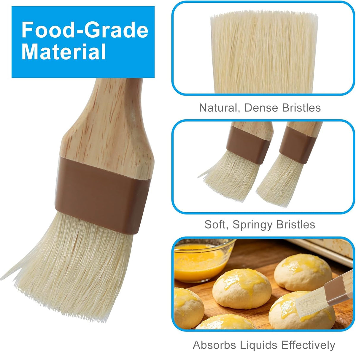LALOFE Pastry Brush Natural Bristle Set, 1 & 1.5 Inch