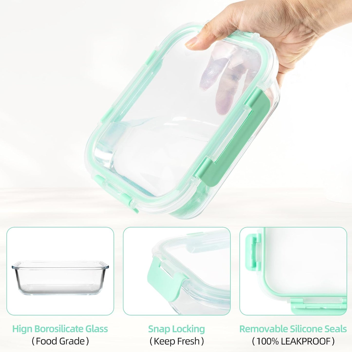 16PCS (8 Bowls + 8 Lids) High Borosilicate Glass Meal Prep Containers, Food Storage Containers with Airtight Lids, Glass Lunch Bento Boxes,Dishwasher Safe, blue