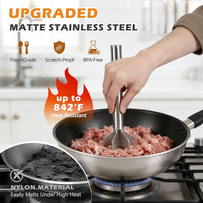 304 Stainless Steel Meat Chopper & Masher, Heavy Duty Food Grade 6-Blade Ground Beef Smasher, Metal Hamburger Chopper Tool, Meat Masher for Ground Beef