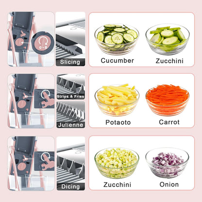 Jonscook All-in-1 Update Safe Mandoline Slicer for Kitchen, Food Chopper with Container, Thickness Adjustable Vegetable Chopper, Potato French Fry Cutter Tomato Apple Slicer Onion (BlackKnight)