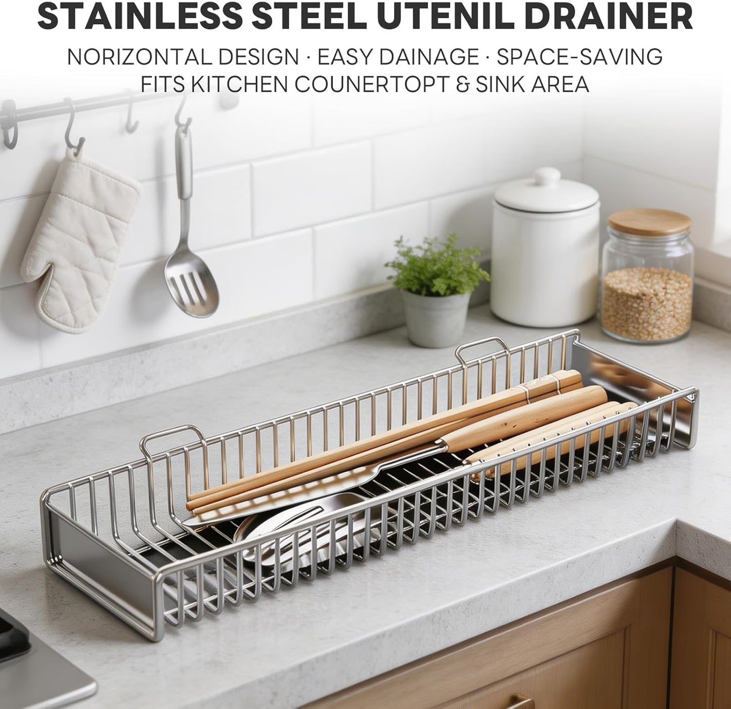 Expandable Over The Sink Dish Drainer Drying Rack, Stainless Steel Metal, Small Adjustable Dish Drainer Drying Rack for Kitchen Counter, Space Saving for Compact Kitchen