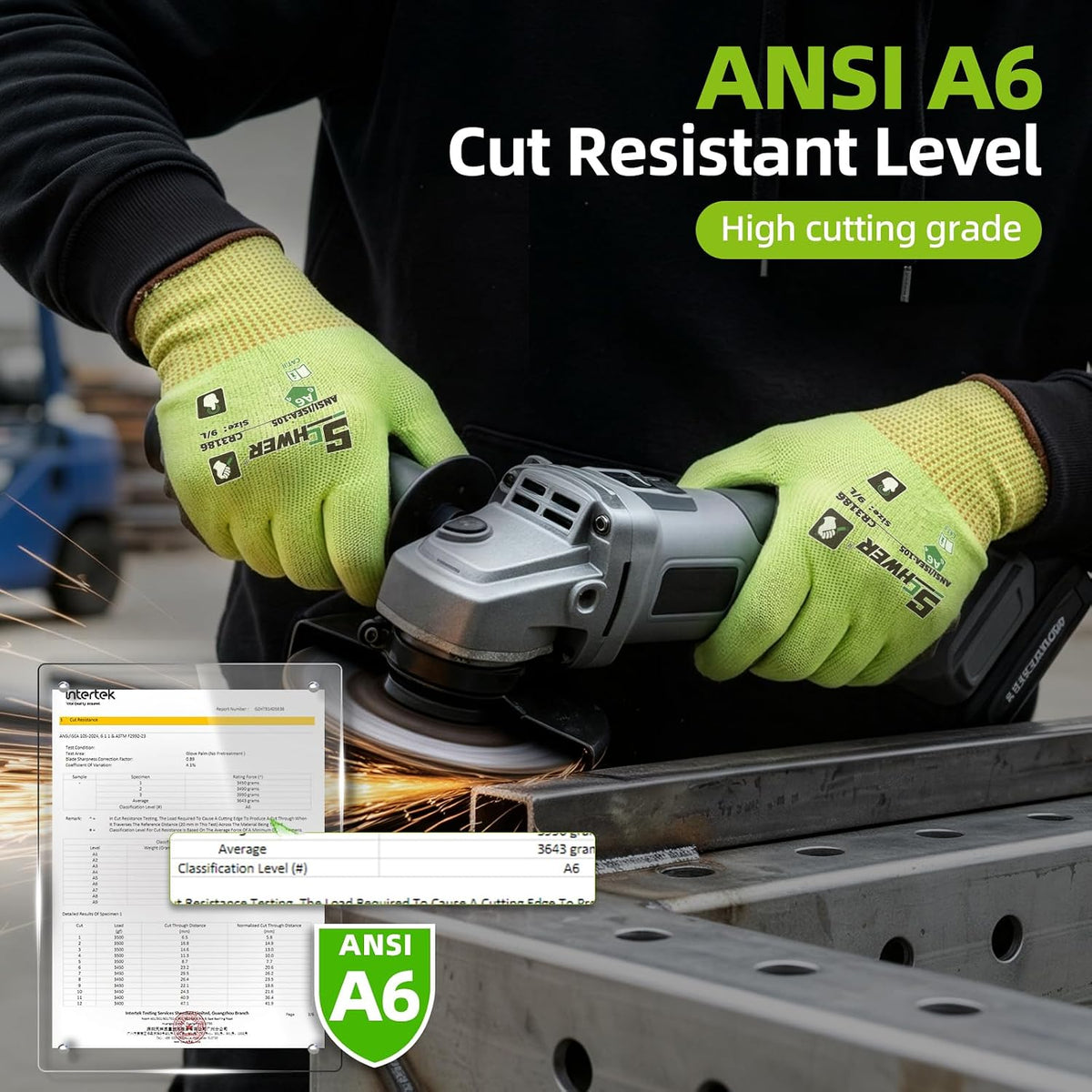 Schwer 12 Pairs A4/A5/A6 Cut Resistant Gloves, Non PFAS CR3088, L