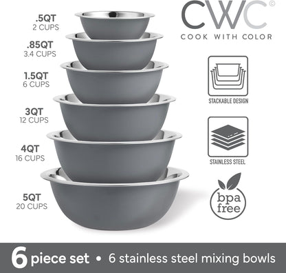 COOK WITH COLOR Stainless Steel Mixing Bowls Set - Nesting Bowls, 6 Pieces, Rose