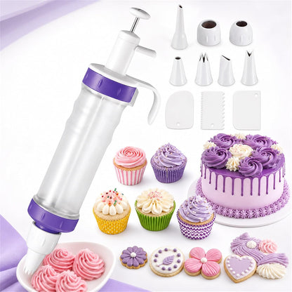 Frosting Piping Kit with Syringe Dispenser, 7 Nozzles, 3 Cake Scrapers