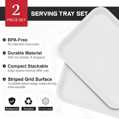 2pcs Melamine Serving Trays Set Two Tone 14.5" x 11" Large White Black Reusable Serving Platters for Cookie, Appetizer, Snack, Dessert, Party Food Display, Rectangular Party Trays and Platters