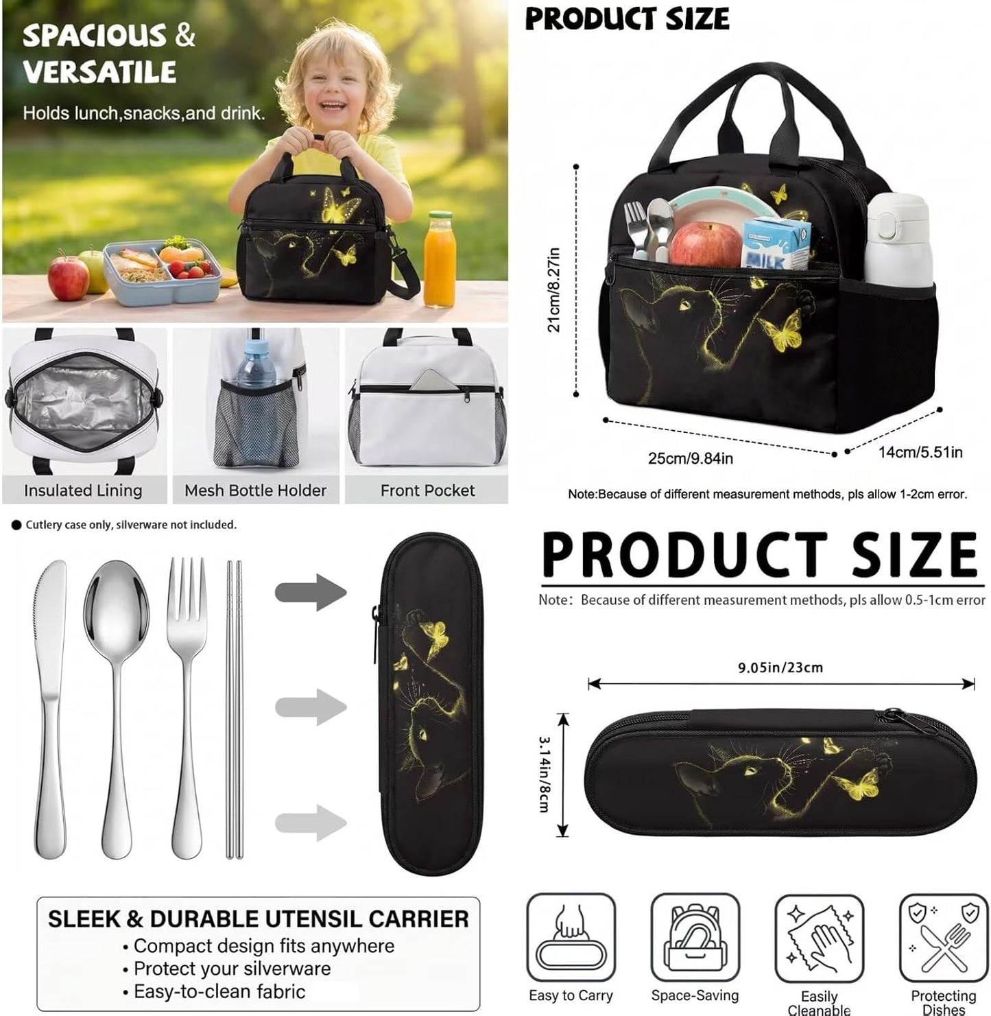 Highland Cow Backpack with Lunch Box Set for Kids Sunflower School Backpack for Girls Boys Back to School Bag Student Travel Backpacks Reusable Utensils Pen Case Water Bottle Bag 5PCS