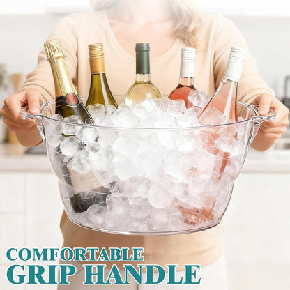 12L Ice Buckets for Parties 2 Pack, Clear Beverage Tub with Handles, Ideal for Champagne Beer Wine Chiller 18.5"×11.2"×9.1"