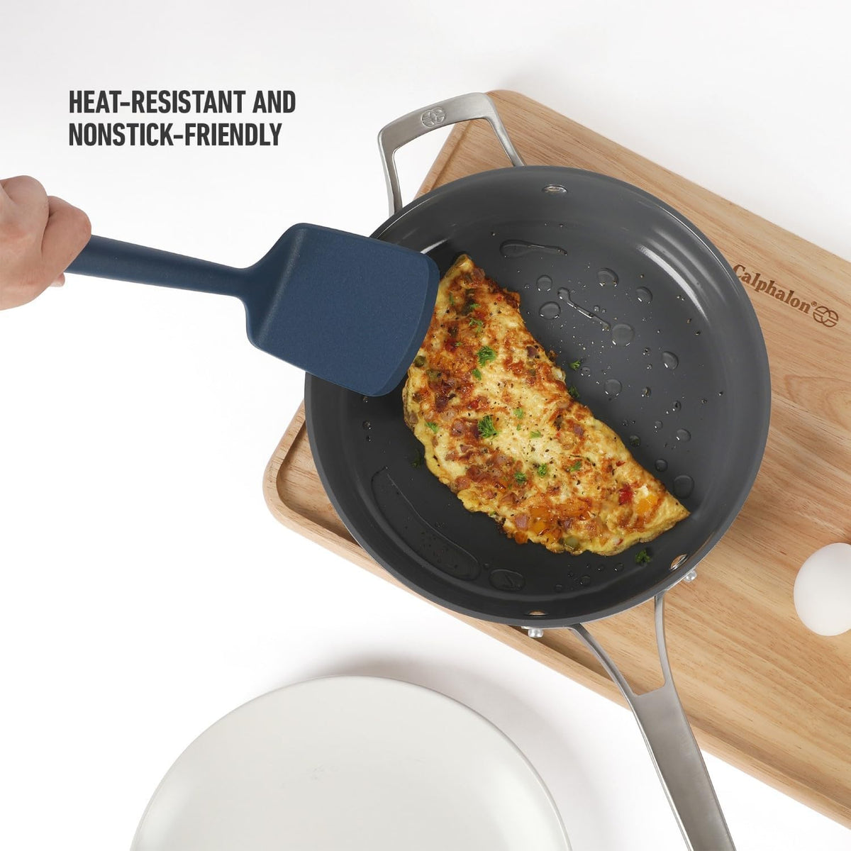Calphalon Edge Silicone Spoon, Flexible Silicone Cooking Spoon with Reinforced Core, Heat-Resistant Nonstick-Safe Kitchen Spoon for Stirring, Mixing & Serving, Navy