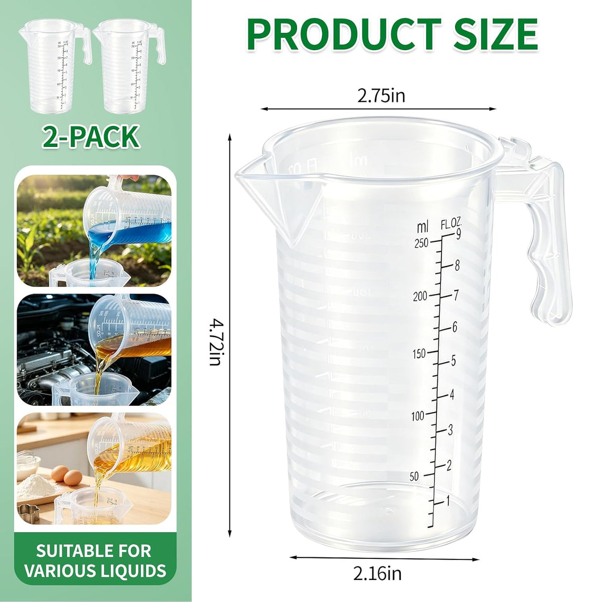 Herbicide Measuring Cup, Plastic Measuring Cup, 2-Pack 8oz (250 mL)