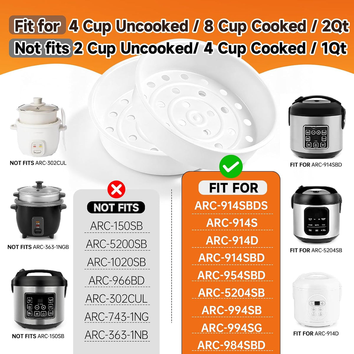 Steamer Basket Fit for Aroma Rice Cooker 4 Cup Uncooked / 8 Cup Cooked