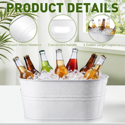 Shimeyao 12 Pcs Galvanized Tub 3 Gallon Metal Ice Buckets for Parties Beverage Tub Large Drink Beer Wine Bucket with Handles Champagne Cocktails Cooling for Parties Mimosa Bar Supplies (White)