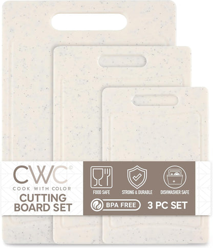 COOK WITH COLOR Non-Slip Cutting Board Set – Kitchen Essentials with Easy Grip Handle for Meat, Veggies, and Fruits, 3 Cutting Boards, Speckled White