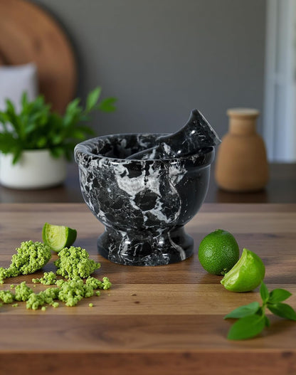 Mortar and Pestle Set – Large Stone Grinder with Polished Bowl & Non-Slip Base | Elegant Onyx Marble Kitchen Tool for Spices, Herbs & Guacamole
