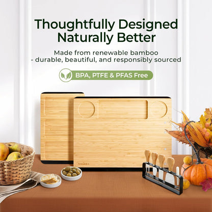 keechee Charcuterie Boards Set, Large Bamboo Cheese Board Set with Chalkboard Edge & Forks Set - Ideal for Housewarming Gift, Weddings, Bridal Showers, and Unique Gifts for Womem