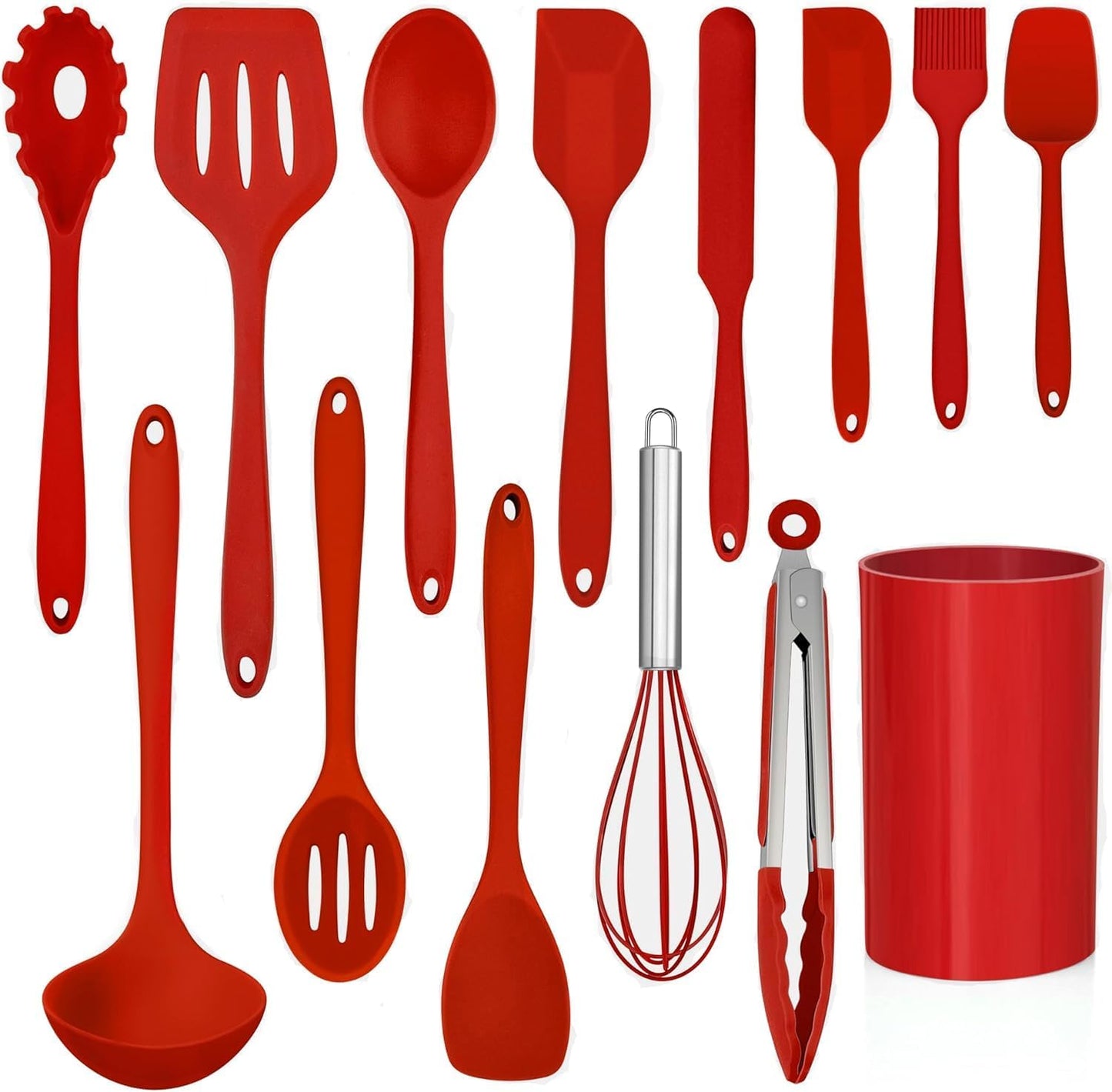 12-Piece Silicone Kitchen Utensil Set with Holder - Heat Resistant Cooking Tools (Black)