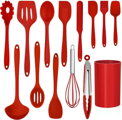 12-Piece Silicone Kitchen Utensil Set with Holder - Heat Resistant Cooking Tools (Black)