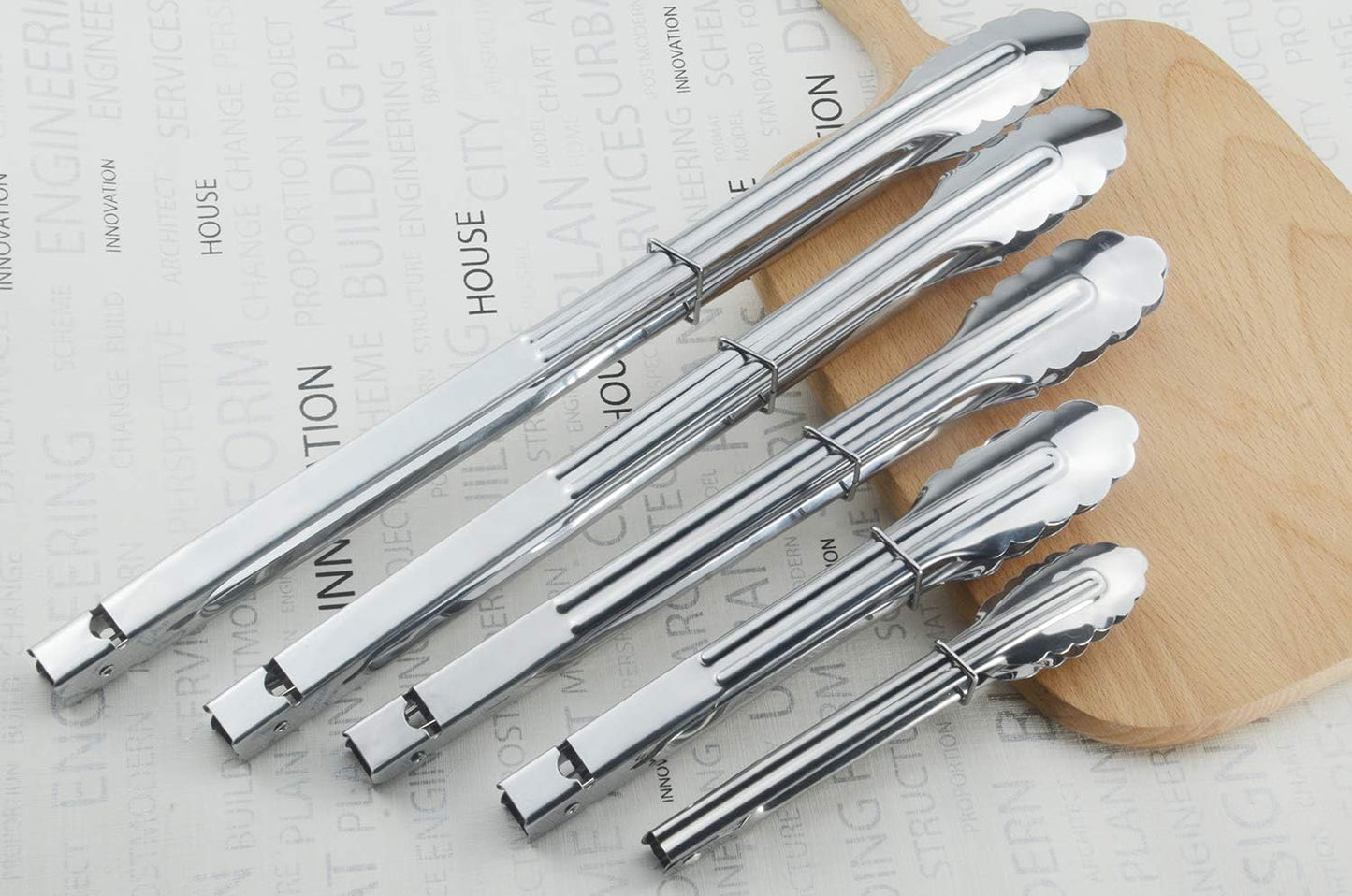 HINMAY Stainless Steel Serving Tongs Metal Cooking Tongs (9-Inch 3 Pieces)