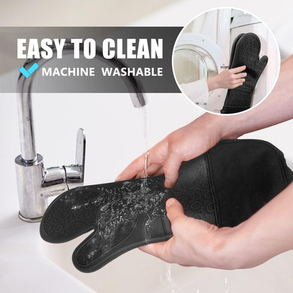 RORECAY Silicone Oven Mitts and Pot Holders Sets, Gloves for Kitchen, Beige