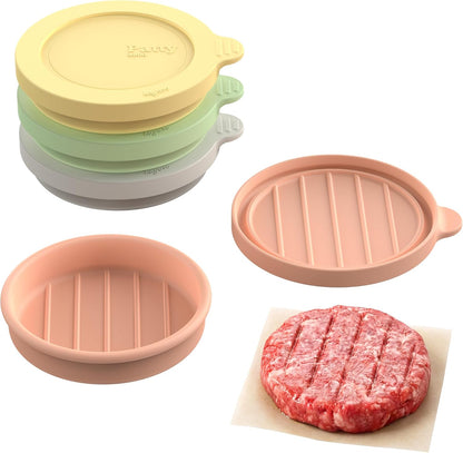 Silicone Burger Patty Mold Set with Lid, Nonstick Burger Press for 1/4 lb Patties, Food-Grade Patty Maker for Beef, Chicken & Veggie Burgers, Food Freezer Container, 4 Pack