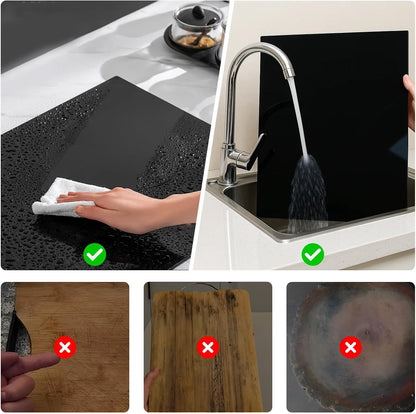 3-Piece Acrylic Cutting Board Set with Counter Lip, 3 Sizes (17.5x13.5/16x12/11.5x7.5Inch) for Kitchen Countertops, Non-Slip Durable Black Countertop Protector, Ideal for Home Decor Housewarming Gifts