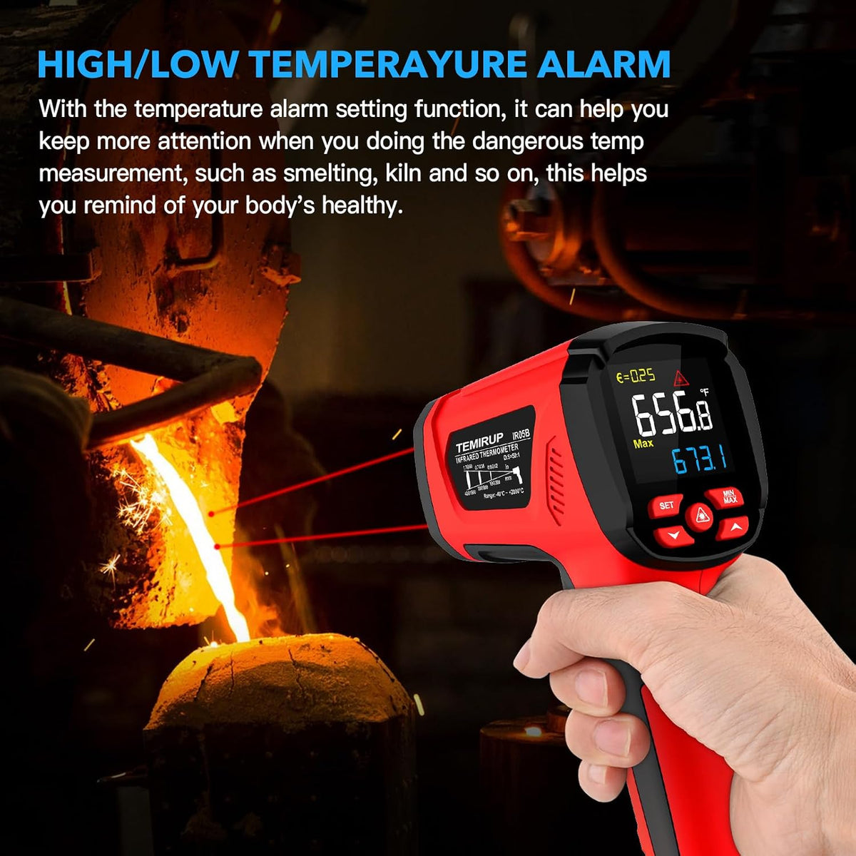 Infrared Thermometer Gun, Non Contact Digital Laser Thermometer Temperature Gun with Color LCD for Cooking, Home Repairs, Humidity Measurement, Adjustable Emissivity -58°F to 1472°F(-50~800°C)