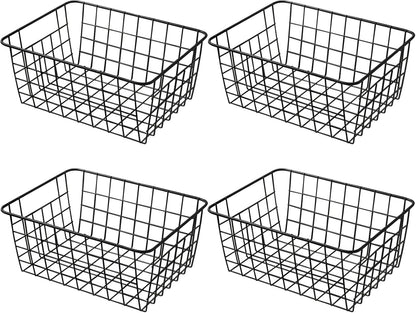 11" Upright Freezer Storage Baskets, Black Wire Storage Bins Small Bakset for Freezer, Pantry, Bathroom Organizing, Set of 2