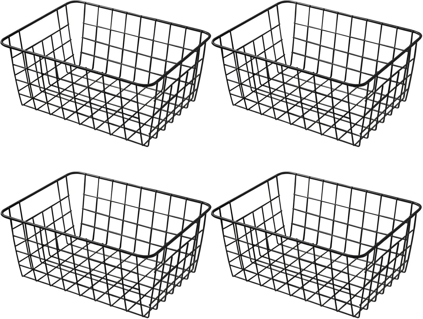 11" Upright Freezer Storage Baskets, Black Wire Storage Bins Small Bakset for Freezer, Pantry, Bathroom Organizing, Set of 2