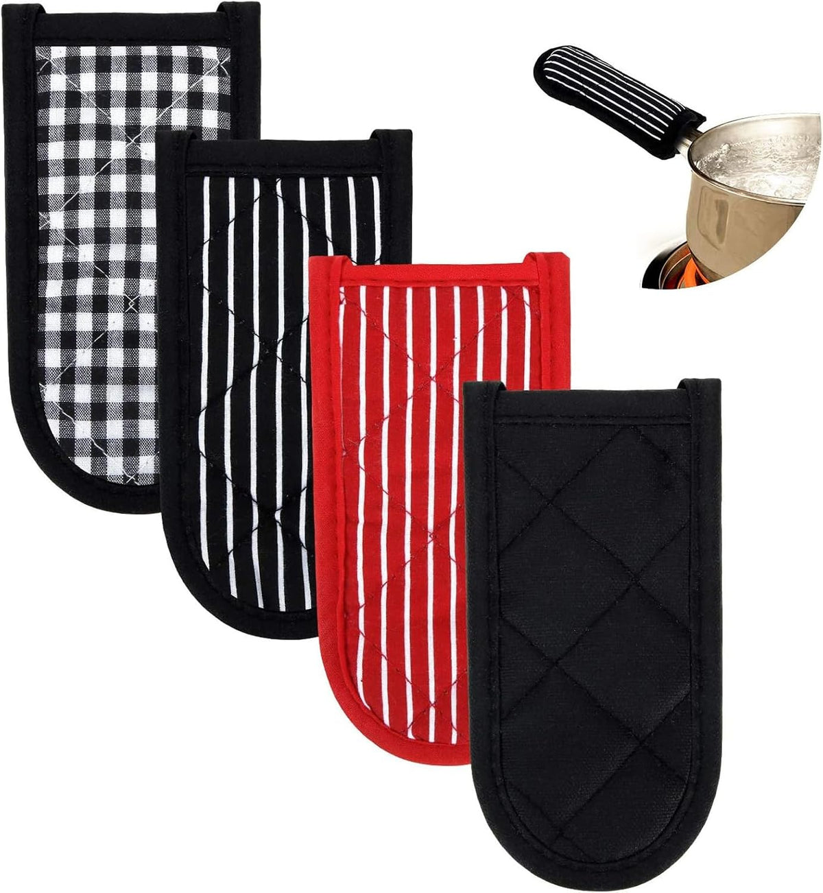 Patelai 4 Pcs Pot Handle Covers Heat Resistant Cast Iron,Black,Grey