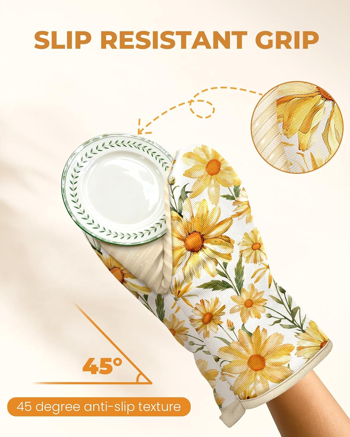 100% Thick Cotton Mini Oven Mitts Silicone Grip Lemon & Birds