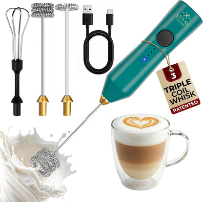 Zulay Kitchen Rechargeable Milk Frother Handheld - Frother Wand, Drink Mixer, Electric Whisk Frother, for Cappuccinos, Matcha & Protein Powder - Dynamic 3 Whisk, 3 Speed 500mAh Black - Colors B